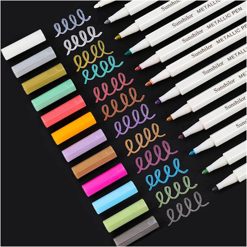 Sunshilor Metallic Markers Fine Point Metallic Marker Pens for Black Paper, Rock Painting, Easter Egg, Halloween Pumpkin, Card Making, Metal, Cera...