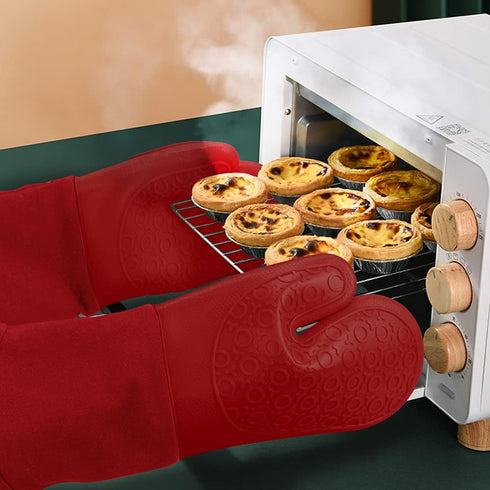 sungwoo Extra Long Silicone Oven Mitts, Heat Resistant Oven Gloves with Quilted Liner Non-Slip Textured Grip Perfect for BBQ, Baking, Cooking and ...
