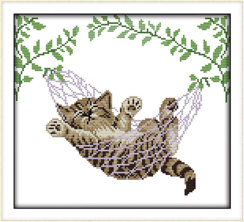 Cross Stitch Kits, A Cat on a Basket Animals Awesocrafts Easy Patterns Cross Stitching Embroidery Kit Supplies Christmas Gifts, Stamped or Counted...