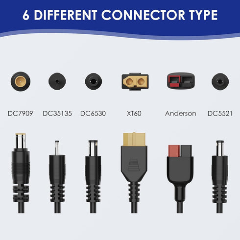 Solar Panel Connector 6 in 1, Solar Extension Cable Connector Kit XT60 Extension Cable, Anderson and 4 DC Ports(DC7909,DC6530,DC5521,DC35135) Sola...