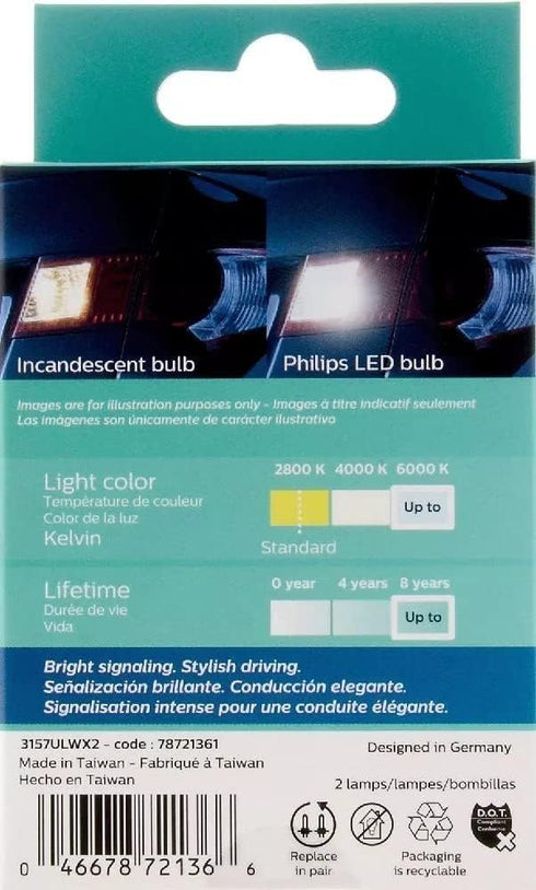 Philips Automotive Lighting 3157WLED Ultinon LED (White), 2 Pack...