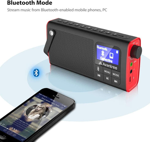 Avantree SP850 Rechargeable Portable FM Radio with Bluetooth Speaker and SD Card MP3 Player 3-in-1, Auto Scan Save, LED Display, Small Handheld Po...