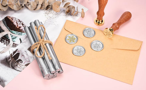 Yoption Wax Seal Kit, Snowflake Wax Seal Stamp, 10pcs Silver Glue Gun Sealing Wax Sticks and Wax Seal Pen, Great for Wedding Invitations, Christma...