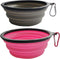 Medium Collapsible Dog and Cat Water Silicone Bowls, Pack of 2, Portable Pet Feeding Tray for Walking, Parking, Traveling with 2 Carabiners (grey&...