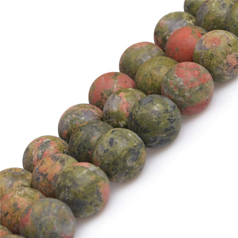 JOE FOREMAN 12mm Natural Unakite Jasper Semi Precious Gemstone Round Frosted Matte Chakras Loose Beads for Jewelry Making DIY Handmade Craft Suppl...