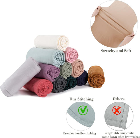 Large Jersey Knitted Swaddle Blanket for Baby, Soft Stretchy Receiving Blanket for Newborns with Hat, Large 47 x 47 inches (Muted Fawn), BY001...