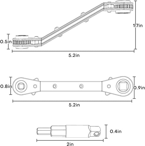 HVAC Service Wrench, Refrigeration Ratcheting Curved Wrench 3/8” 1/4” 5/16'' 3/16'' AC Wratchet Tool with Hex Bit Adapter UIInosoo for Air Conditi...
