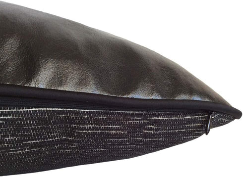 Imitation Leather 12"x20" Inch Black Bolster Pillow Case/Cushion Cover Hand-Crafted Stitch Trendy Modern Style Decorative/Throw Lumbar for Home, O...