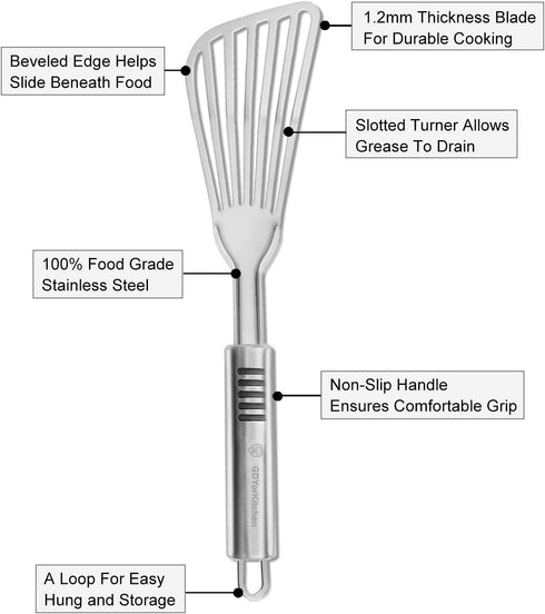 Stainless Steel Fish Spatula with 1.2mm Thick Blade - Multipurpose Turner for Fish, Eggs, Meat, and Dumplings - Perfect for Grilling, Frying, and ...