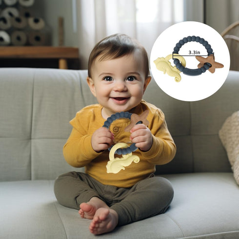 Silicone Teething Ring Toy, Baby Teether Toys with Rattles, BPA Free Sensory Chew Toys for Babies 3-6-12 Months to Soothe Sore Gums, Great Shower,...