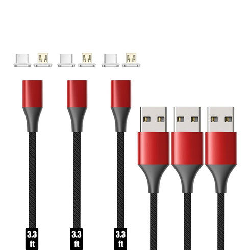 N. NETDOT Magnetic Charging Cable, Gen10 Nylon Braided 2-in-1 Magnetic Phone Charger Compatible with USB-C and Micro-USB Devices (3.3ft/3 pack red...