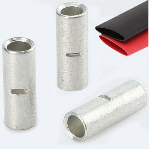 2 AWG Butt Connectors 8PCS 2 Gauge Non-Insulated Butt Splice Connectors 38mm² Uninsulated Crimp Wire Connectors Tinned Copper Marine Grade Crimp B...