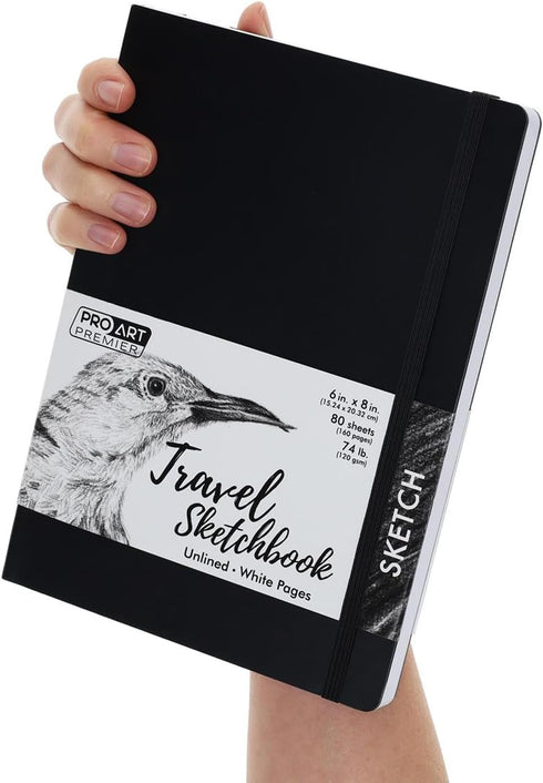 Pro Art Premier Sketch Book Travel 8"x 6" White 74lb Black 80 Sheets, Sketch Book, Sketchbook, Drawing Pad, Sketch Pad, Drawing Paper, Art Book, D...