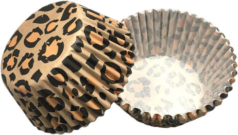 Standard Leopard Animal Print Cupcake Liners Liner Wrappers Leopard Baking Cups Wild One Toppers Wrappers Decorations Decor Papers 100 Count (Leop...