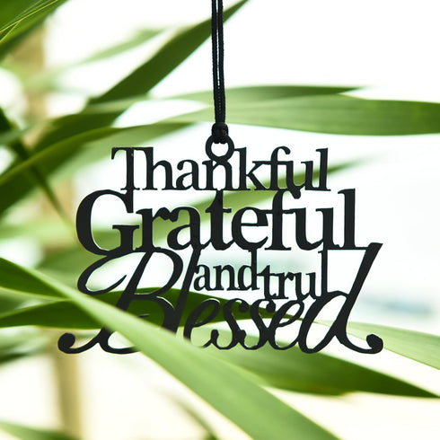 Handmade Thankful Grateful Blessed Car Mirror Hanging Decor,Thankful Black Metal Iron Decor Blessed Signs for Car Decor,Gift for Blessed...