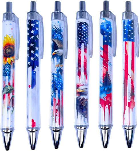 YJ PREMIUMS 6PC American Flag Pens Eagle Black and White Striped Ink Pen for 4th USA Themed Military Veterans Day Marine Crops Employees Gifts Stu...