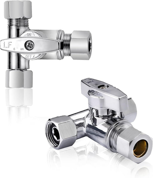 Lead-Free Brass 1Pcs Chrome-Plated Add-A-Tee 3-Way,3/8 Inch x 3/8 Inch x 3/8 Inch Angle Stop Valve For Reverse Osmosis Water Filters,Ice Maker,Ref...
