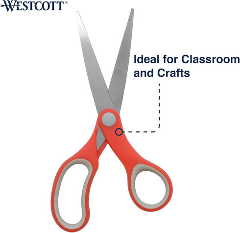 Westcott 55846 7-Inch School Scissors, All-Purpose Heavy-Duty Scissors for Crafting, Back to School, Classroom Supplies,Red/Gray, 2 Pack...