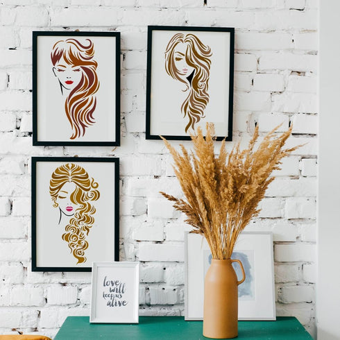 FINGERINSPIRE 4 Pcs Long Hair Woman Face Painting Large Stencil 11.8x5.9" PET Beautiful Girl Spraying Big Stencil Reusable Lady Line Art Face Wall...