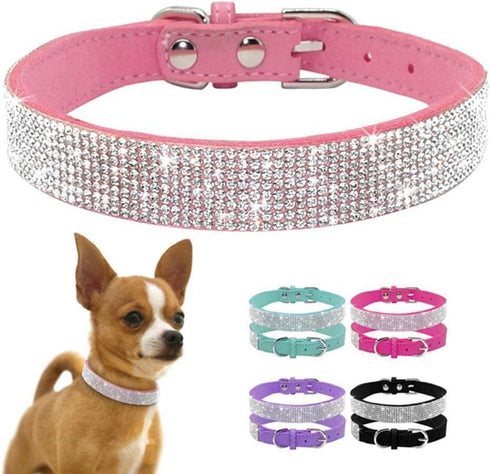 Small Dog Collar with Rhinestone Crystal Diamond Colorful Bling Girl Puppy Cat Collars (L, Hot Pink)...