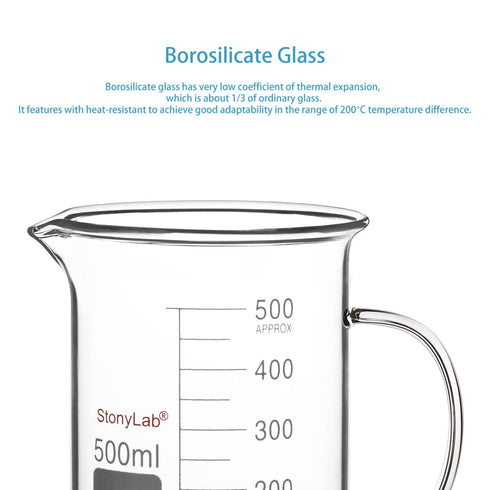 stonylab Glass Beaker with Handle, Borosilicate Glass Graduated Low Form Griffin Beaker with Handle and Pouring Spout, 500 ml...