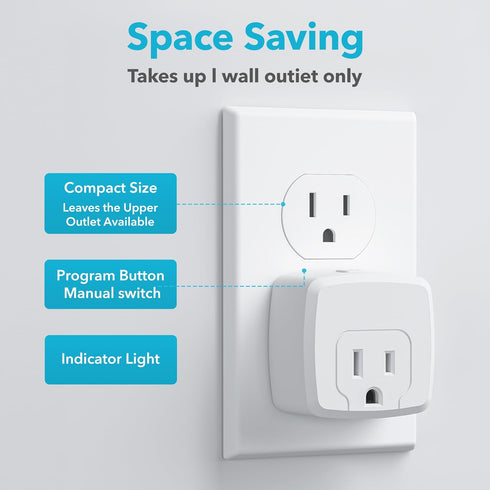 HBN Remote Control Outlet with 100FT RF Signal, Wireless On Off Switch Plug for Household Appliances, Battery Included, 15A/1875W(3 Outlets + 1 Re...