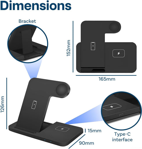 MMOBIEL Wireless Charging Station for Samsung – 3 in 1 Wireless Charger Stand for MagSafe Samsung Galaxy S24 / S23 / S22 Series, Galaxy Watch 6/5 ...
