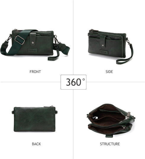 myfriday Womens Vintage Vegan Leather Wristlet Clutch Purse with Zip Around 2 Strap & Detchable Card Holder...