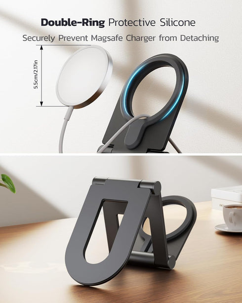 Nulaxy Dual Folding Phone Stand for MagSafe Charger (MagSafe Charger Not Included), Fully Adjustable Aluminum Magsafe Charging Desk Mount Holder, ...