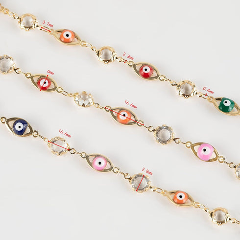 YOUBEIYEE Gold Plated Brass Bracelet Chain for Jewelry Making, Colorful Evil Eye Clear Glass Bead Rolo Chain Bulk with Jump Rings and Lobster Clas...