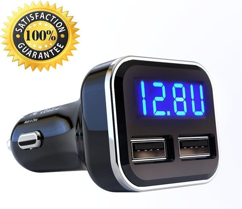 4.8A 24W Dual USB Car Charger Volt Meter Car Battery Monitor with LED Voltage & Amps Display, Cigarette Lighter Adapter, Compatible with iPhone 15...