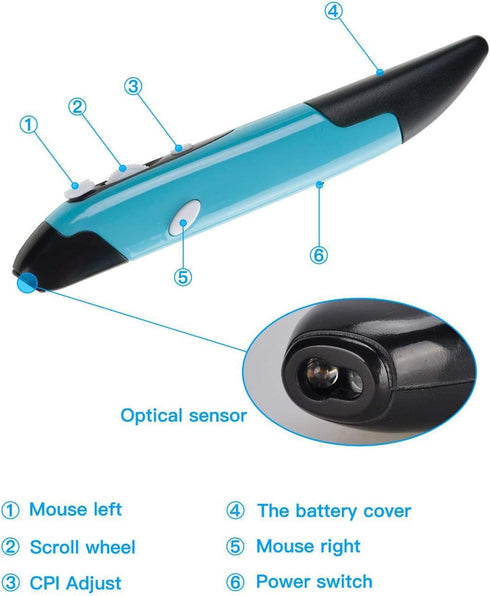 lychee Wireless Optical Pocket Pen Mouse, 2.4GHZ USB Wireless Optical Pen Mouse 800/1200/1600 DPI Adjustable Handwriting Mini Mice for PC Laptop N...
