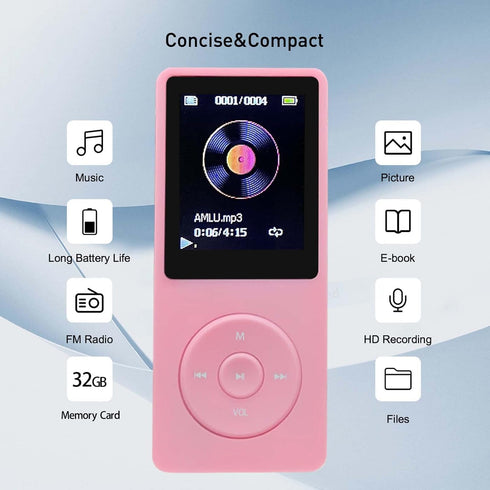MP3 Player 32GB with Speaker Earphones Portable Music Player for Kids Support FM Radio Voice Recorder E-Book Support up to 128GB Pink......
