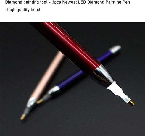 VAVCASE diamond art painting Pen with Light - 3PCS Diamond Dots Painting Tools -Lighting diamond art painting Tools 4 Pen Heads, Storage Bag-Nail ...