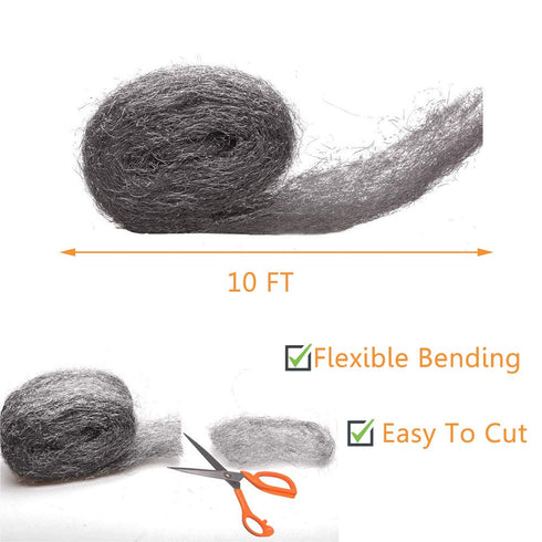 Steel Wool Mice Control, 2 Pack 3"x10 Ft Hole Filler, Gap Blocker, Barrier, Protect Against Animals in Holes Holes, Siding, Pipeline, Vents for Ga...