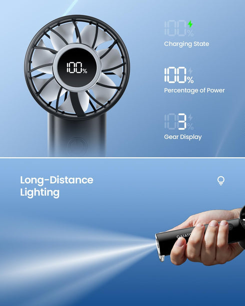 Gaiatop Portable Mini Fan, Handheld Personal Fan with LED Display, 3 Speeds, 2000mAh USB Rechargeable Battery Fan, LED Lighting, Small Desk Fan fo...