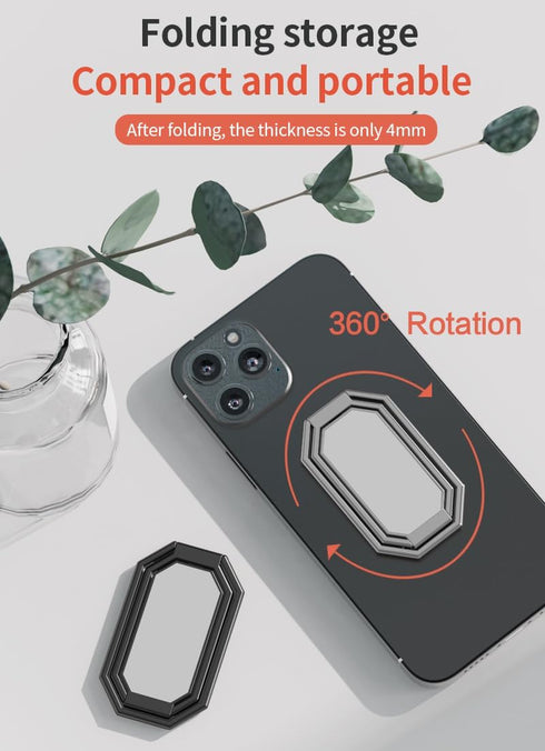 Phone Ring Holder Finger Kickstand Foldable Cell Phone Stand Upgraded 360°Rotation Metal Ring Grip Holder for Magnetic Car Mount Compatible with i...