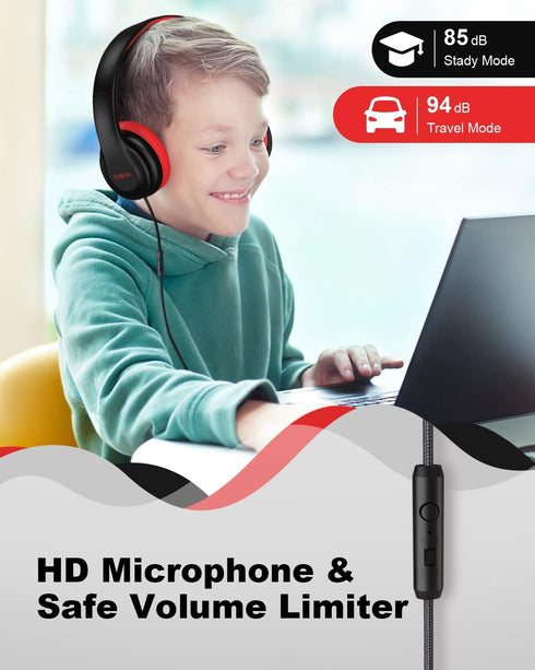 Kids Headphones with Microphone for School K15 Wired Headphones for Kids with Share Port 85dB/94dB Safe Volume Limit, Foldable Boys Girls Headphon...