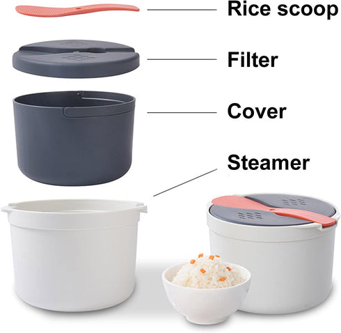 Microwave Rice Cooker,Microwave Rice and Pasta Cooker with Rice Spoon Easy Cooking or Reheating Set, Red...