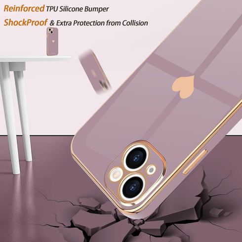 Teageo for iPhone 14 Case for Women Girl Cute Love Heart Luxury Electroplate Plating Soft Bling Back Cover Raised Full Camera Protection Bumper Si...