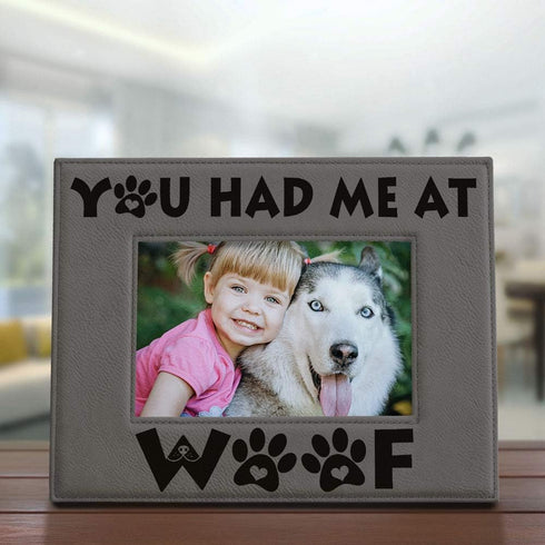 KATE POSH - You Had Me At WOOF Engraved Leather Picture Frame - Dog Lover Gifts, 5x7-Horizontal...
