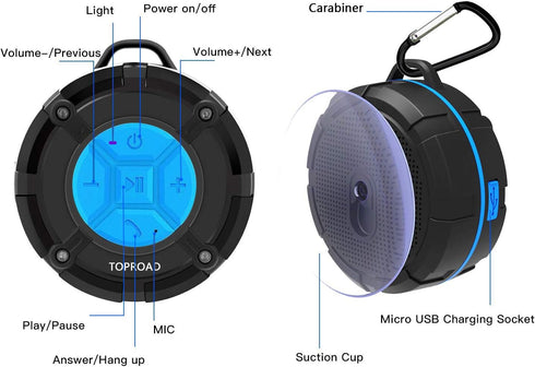 Portable Shower Speaker, IPX7 Waterproof Wireless Outdoor Speaker with HD Sound, 2 Suction Cups, Built-in Mic, Hands-Free Speakerphone for Bathroo...