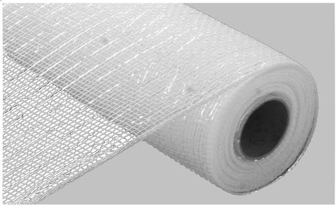10 inch x 30 feet Deco Poly Mesh Ribbon - White with White Foil...
