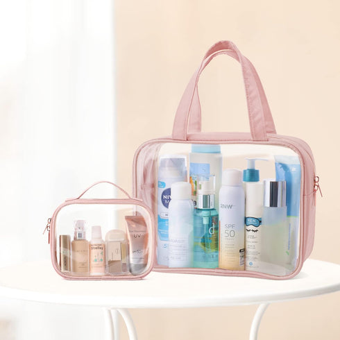 PACKISM Clear Toiletry Bags - 2 Pack Clear Makeup Bags with Handle Large Opening, Waterproof Clear Cosmetic Bags Fit Carry-on Travel Essentials, T...