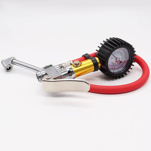 Tire Pressure Gauge with Inflator, 220 PSI Air Pressure Gauge for Tires, 2.5" Pressure Reader, Extended Straight-on Air Chuck Q-049...