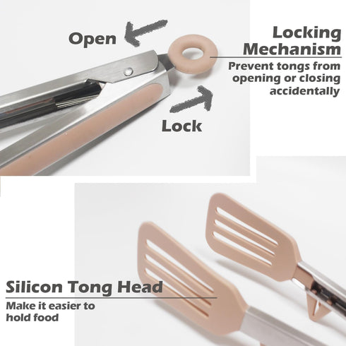 Tongs for Cooking, 12" Kitchen Tongs with Silicone Tips, Food Grade Serving Tongs Set of 3, Pink...