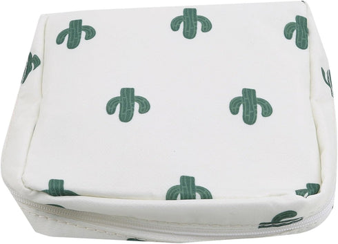 White Sanitary Napkin Storage Bag with Colorful Print Design Portable Zipper Menstrual Pad Bag Sanitary Napkins for Women Ladies,Cactus Bag with A...