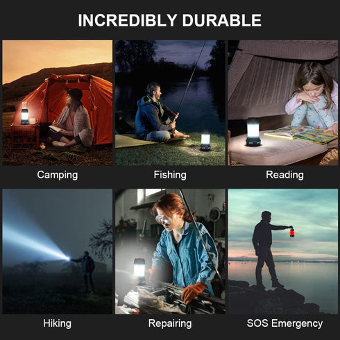 Camping Lantern, Rechargeable Flashlight with 1000 LM, 6 Modes LED Torch Outdoor Searchlight Tent Light, IPX5 Waterproof Emergency Light with 4000...