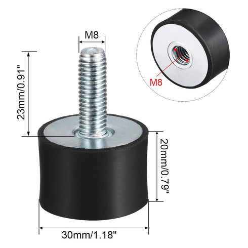 uxcell M8 Thread Male Female Rubber Mounts,Vibration Isolators,Shock Absorber 30mm x 20mm Black...