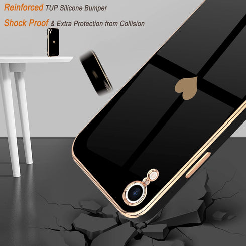 Teageo Compatible with iPhone Xr Case for Women Girl Cute Love-Heart Luxury Bling Plating Soft Back Cover Raised Full Camera Protection Bumper Sil...